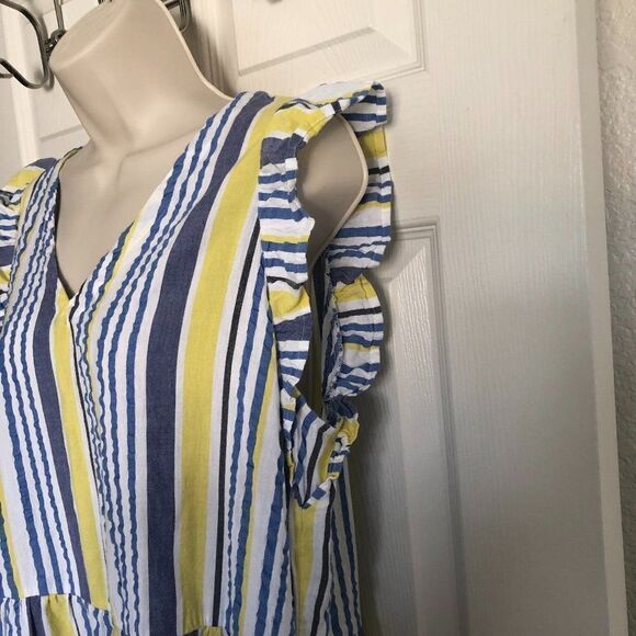 LOFT Striped Dress Blue/Yellow/White Size S - Picture 3 of 4